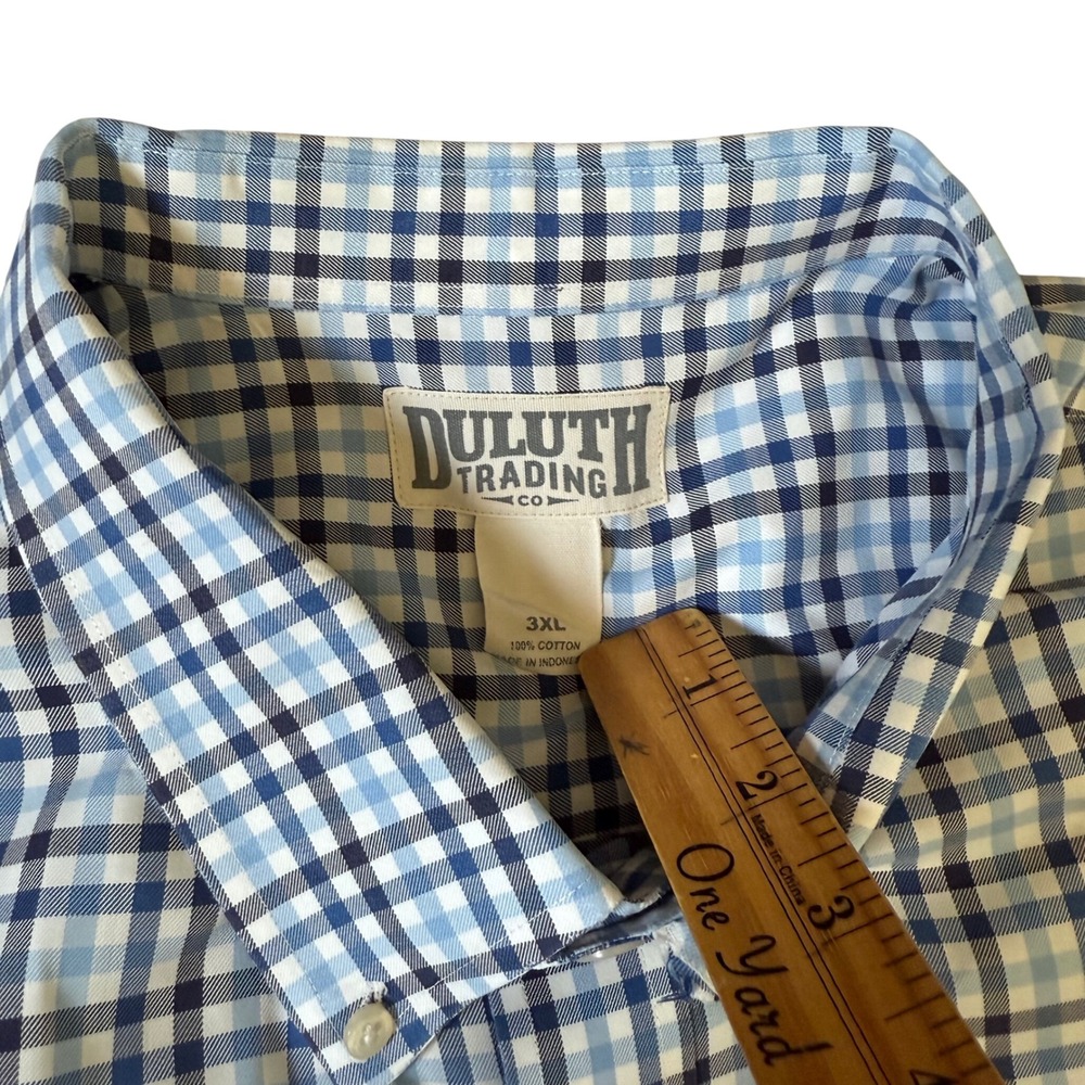 Duluth Trading Co Mens 3XL Blue Plaid Short Sleeve Button Down Cotton Shirt - Picture 4 of 7
